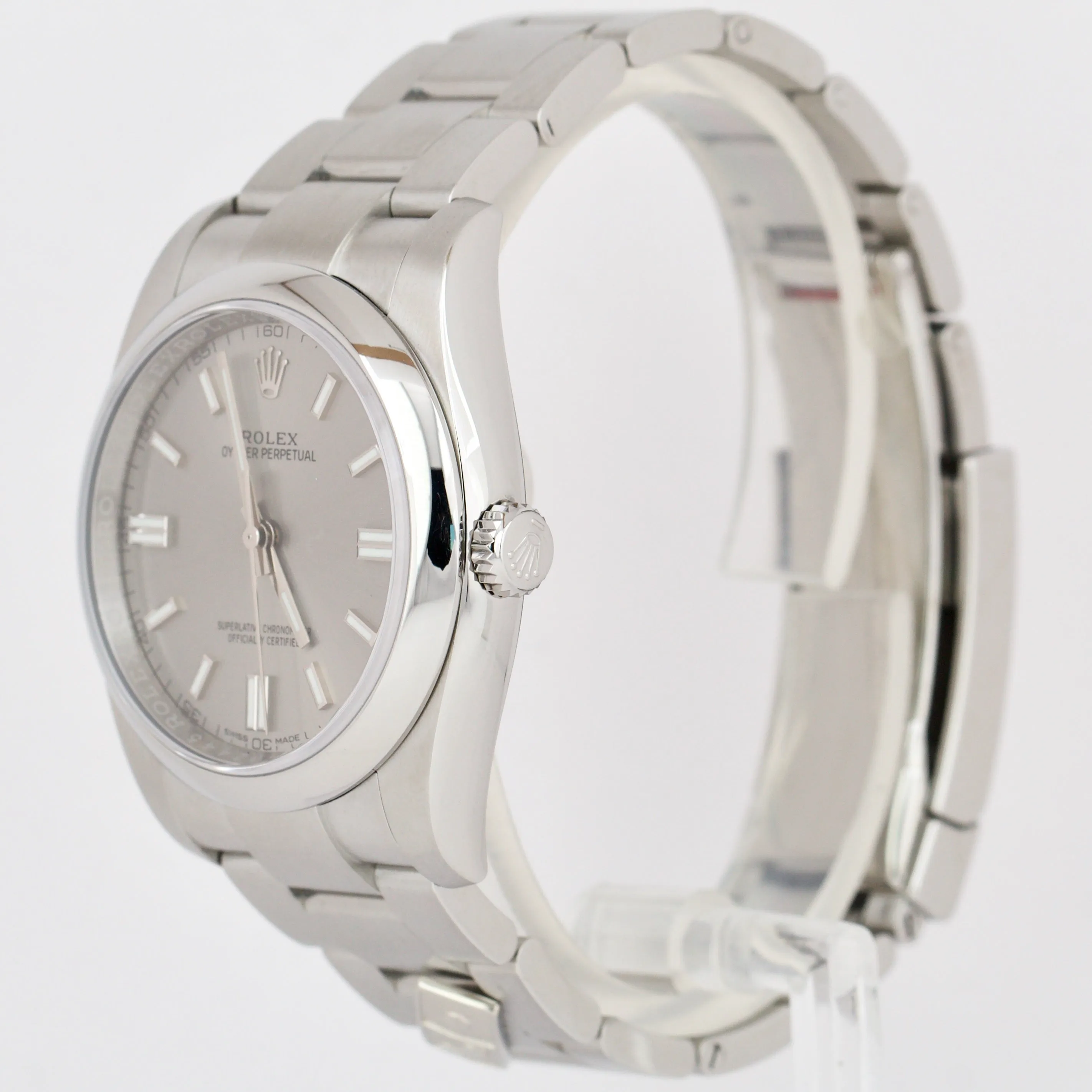 MINT Rolex Oyster Perpetual 36mm Stainless Steel Silver Domino Watch 116000 B&P