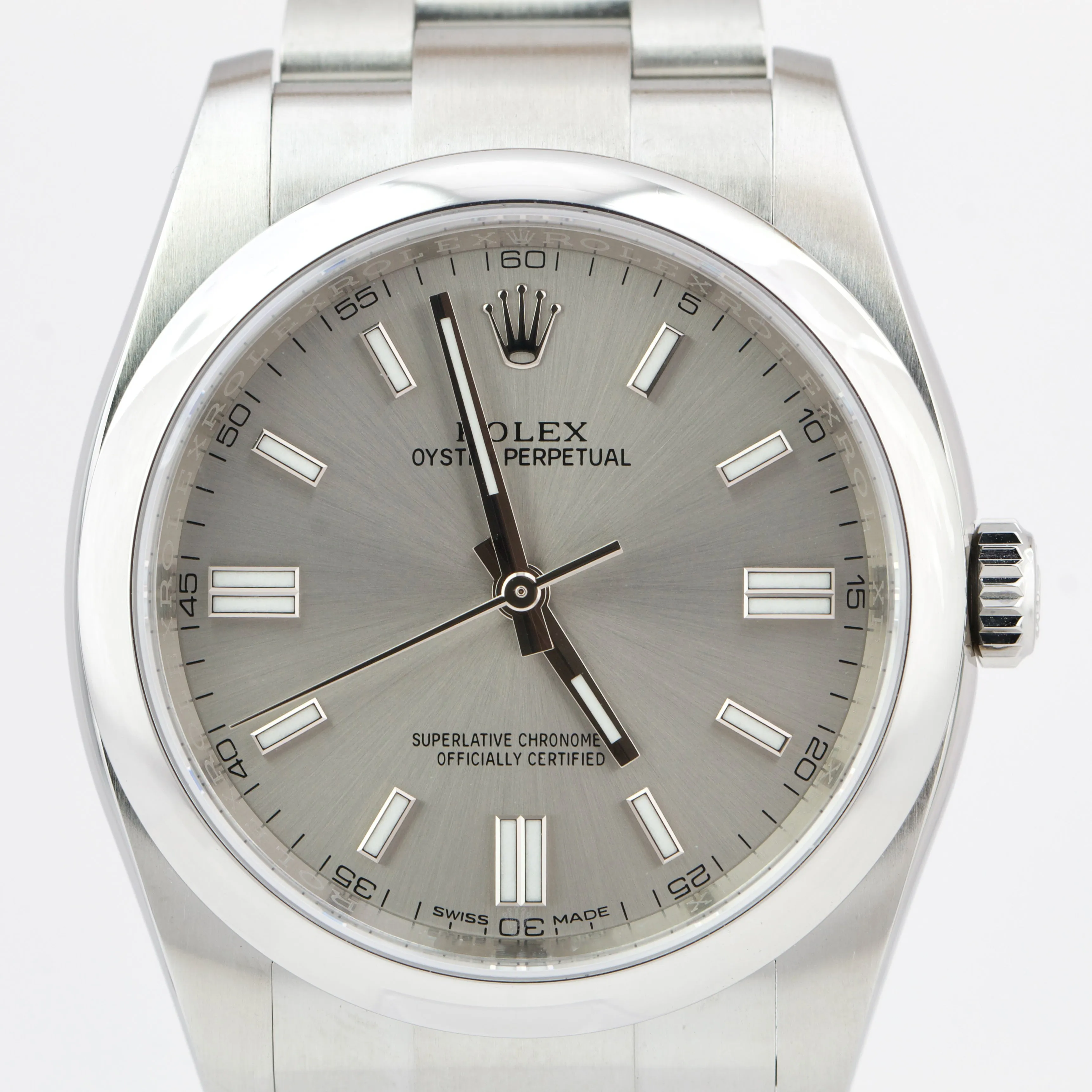 MINT Rolex Oyster Perpetual 36mm Stainless Steel Silver Domino Watch 116000 B&P