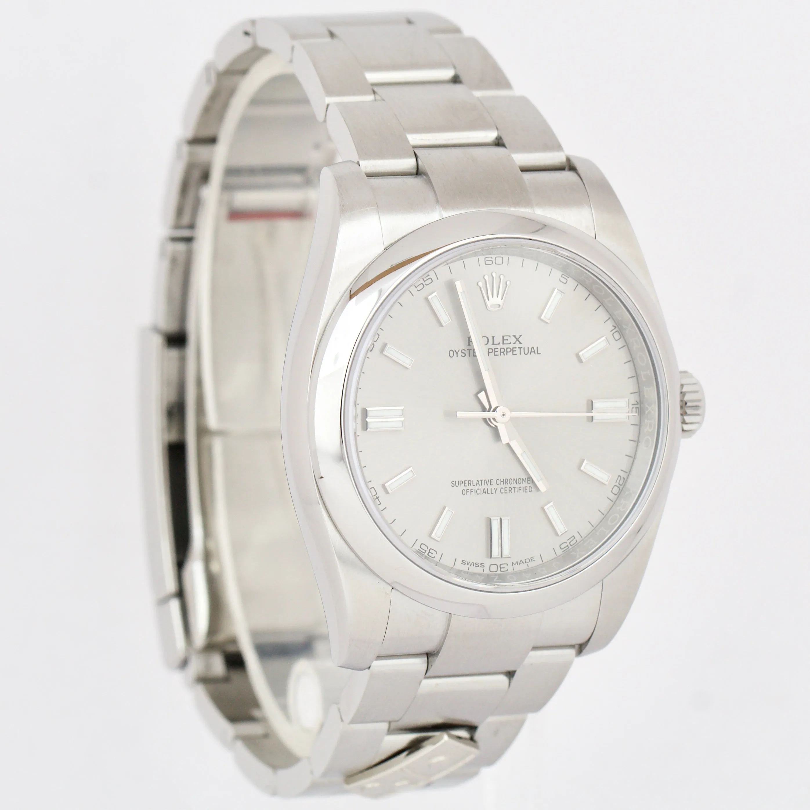 MINT Rolex Oyster Perpetual 36mm Stainless Steel Silver Domino Watch 116000 B&P