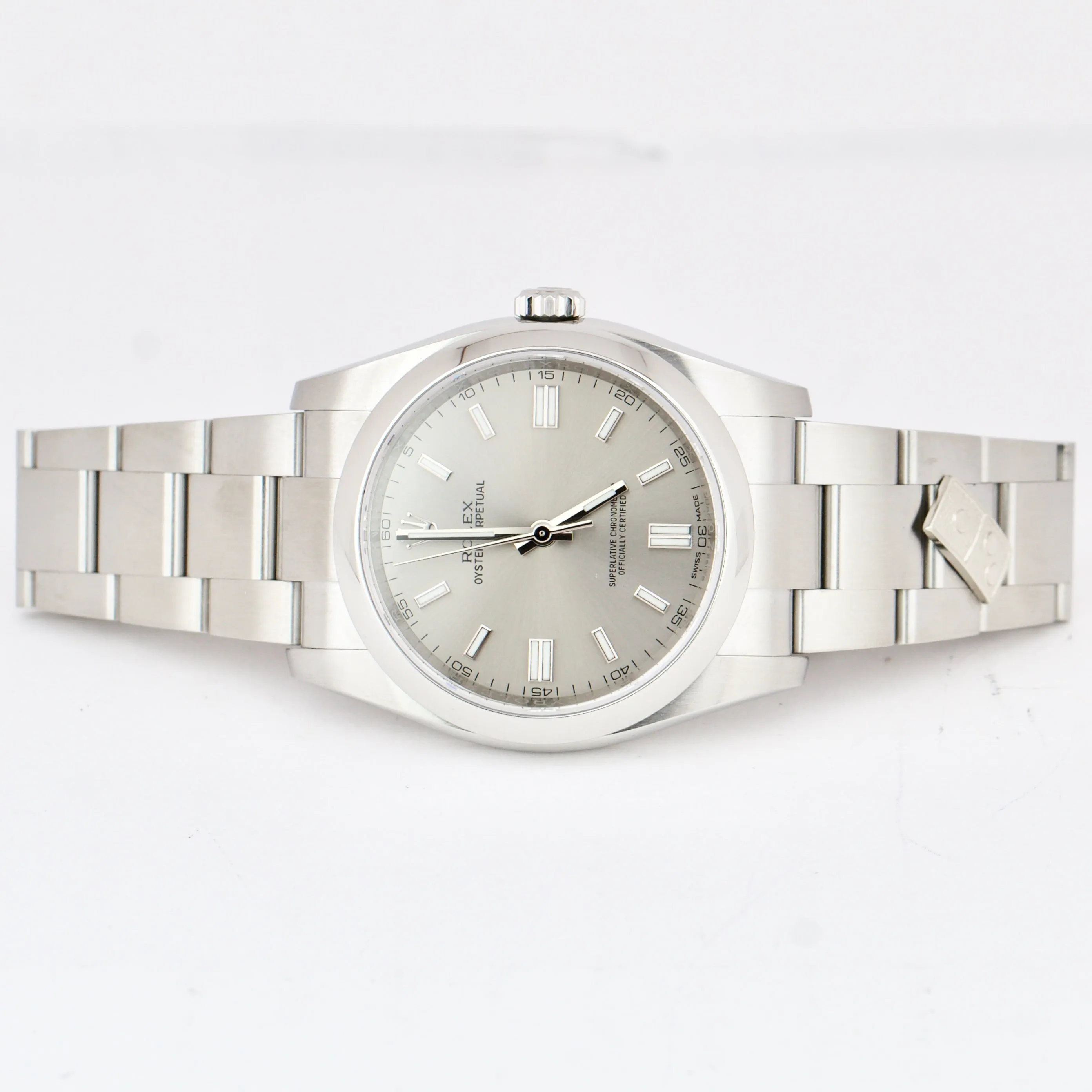 MINT Rolex Oyster Perpetual 36mm Stainless Steel Silver Domino Watch 116000 B&P
