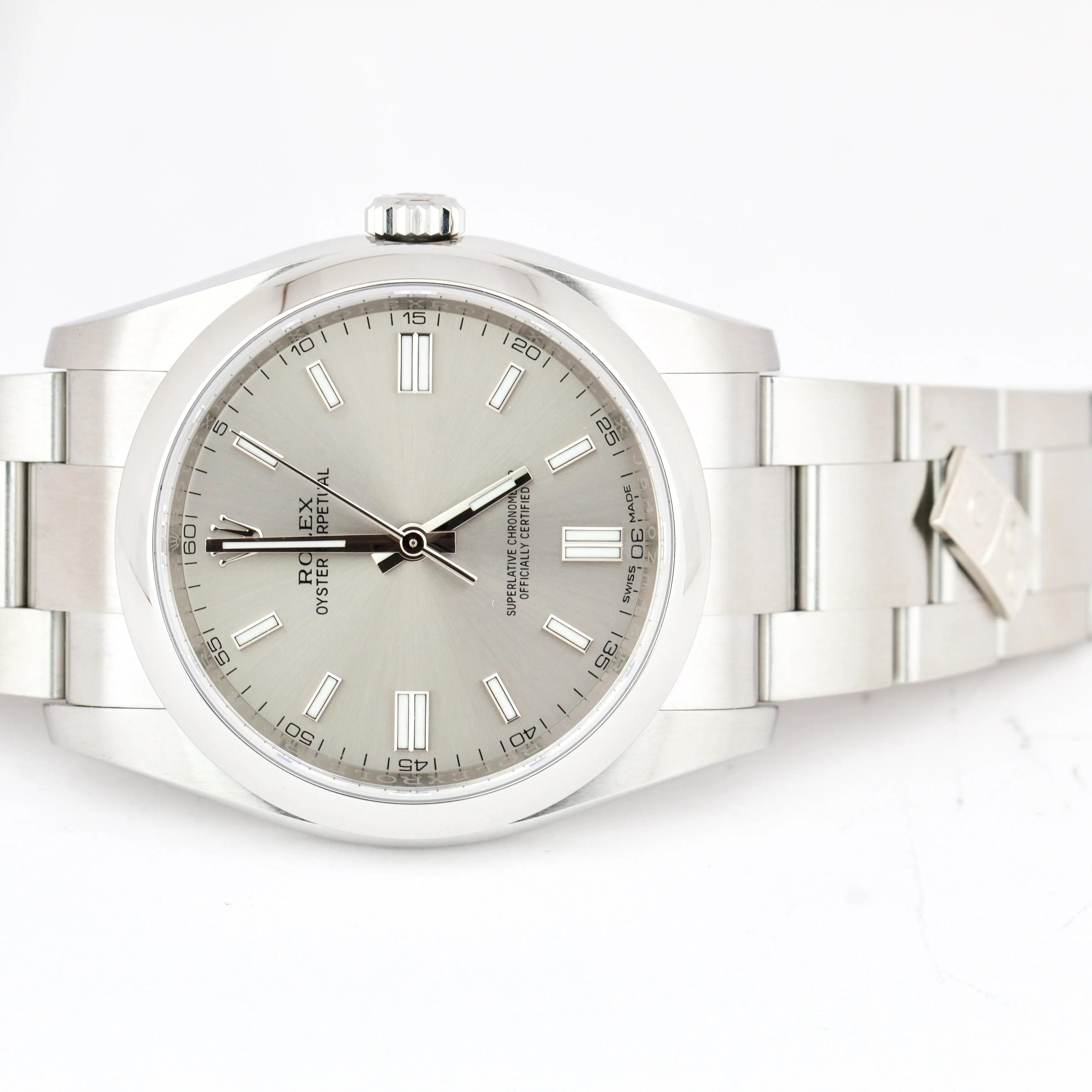 MINT Rolex Oyster Perpetual 36mm Stainless Steel Silver Domino Watch 116000 B&P