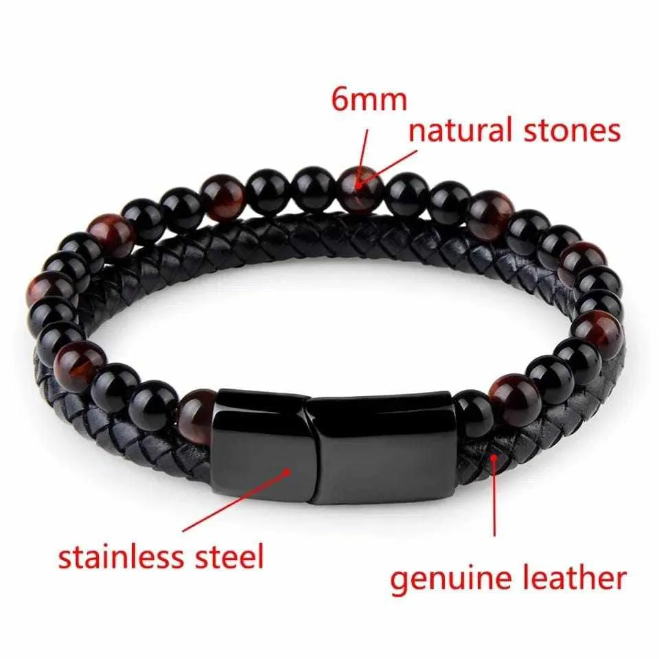 Natural Stone Leather Black Bracelet