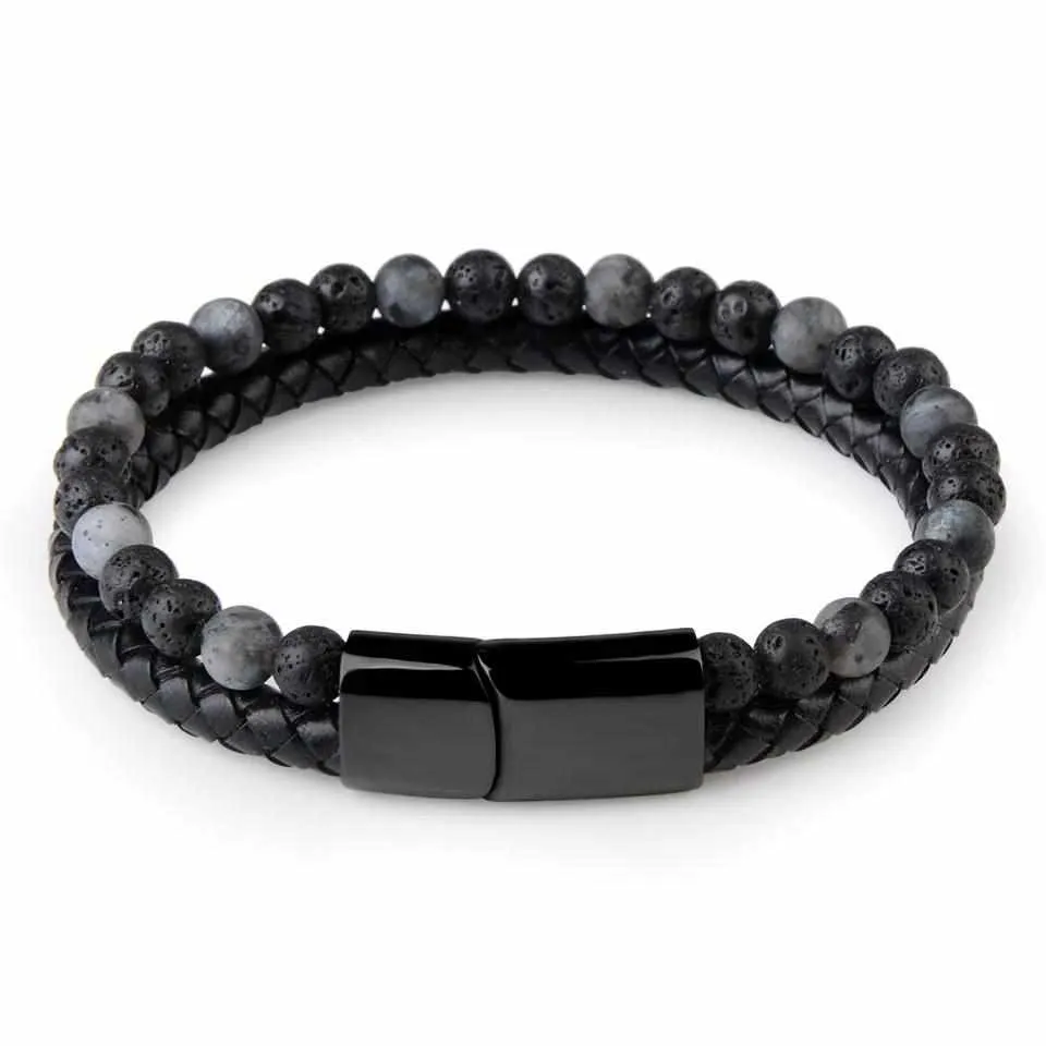 Natural Stone Leather Black Bracelet