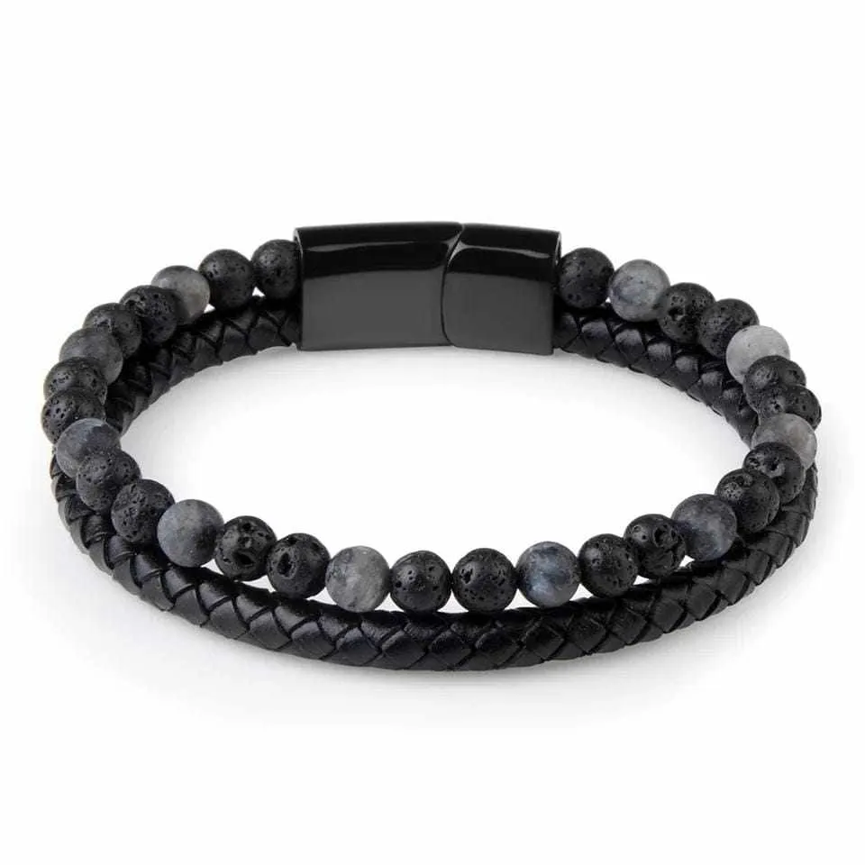 Natural Stone Leather Black Bracelet