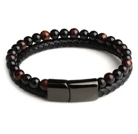 Natural Stone Leather Black Bracelet