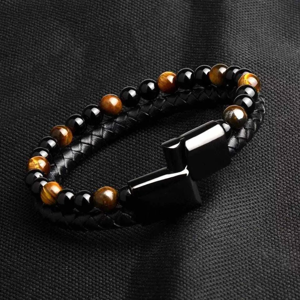 Natural Stone Leather Black Bracelet