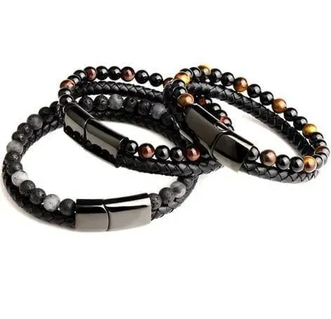 Natural Stone Leather Black Bracelet
