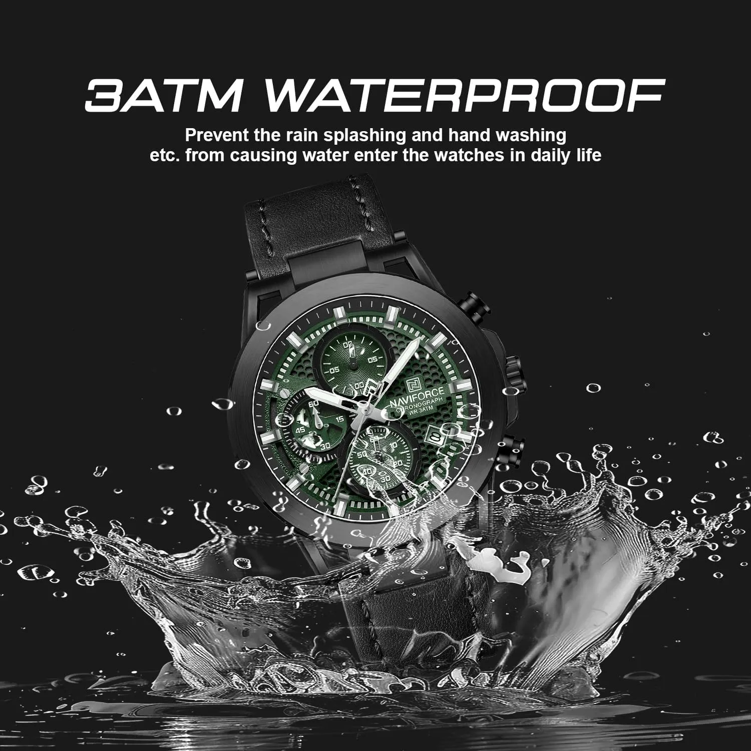 NAVIFORCE Men Sport Chronograph Watches,with Calendar Quartz Mens Waterproof Wrist Watches, Genuine Leather Strap,Gifts for Man