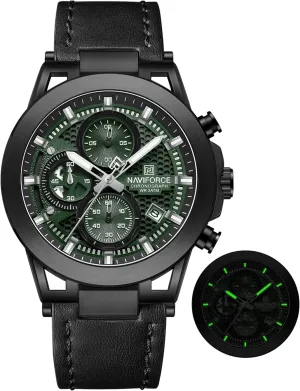 NAVIFORCE Men Sport Chronograph Watches,with Calendar Quartz Mens Waterproof Wrist Watches, Genuine Leather Strap,Gifts for Man