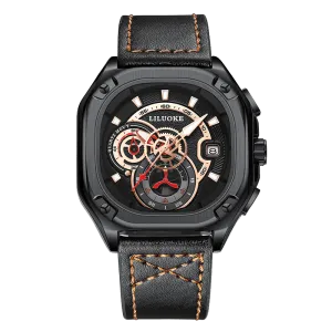 New Brand Men Luxury PU Leather Sport Waterproof Watches Hollow out Luminous Japan movement quartz watch