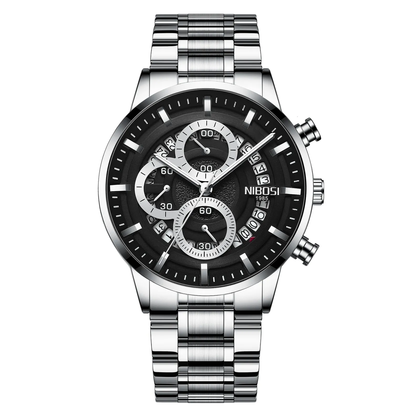 NIBOSI Men&#39;s Black Watches Dial Metal Band Luxury Famous Top Brand Men Fashion Casual Dress Military Quartz Silver Wristwatches