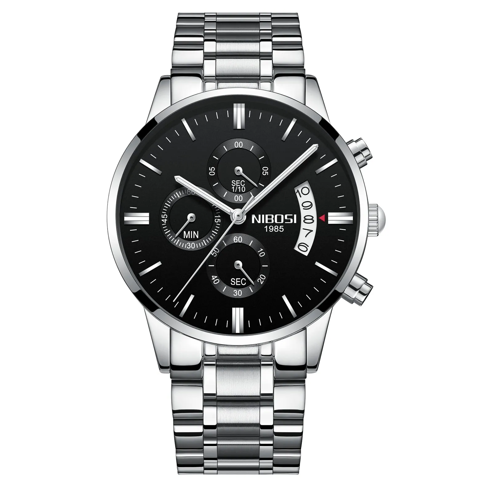 NIBOSI Men&#39;s Black Watches Dial Metal Band Luxury Famous Top Brand Men Fashion Casual Dress Military Quartz Silver Wristwatches