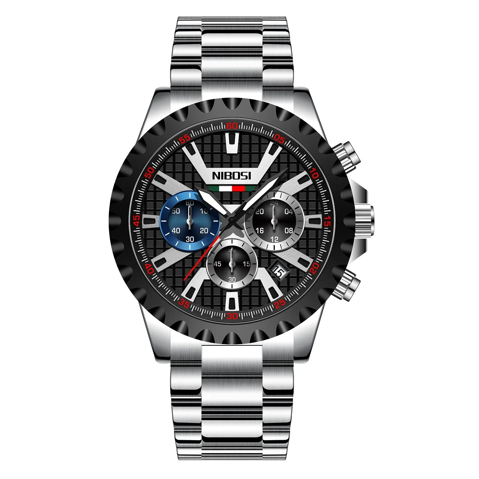 NIBOSI Men&#39;s Black Watches Dial Metal Band Luxury Famous Top Brand Men Fashion Casual Dress Military Quartz Silver Wristwatches