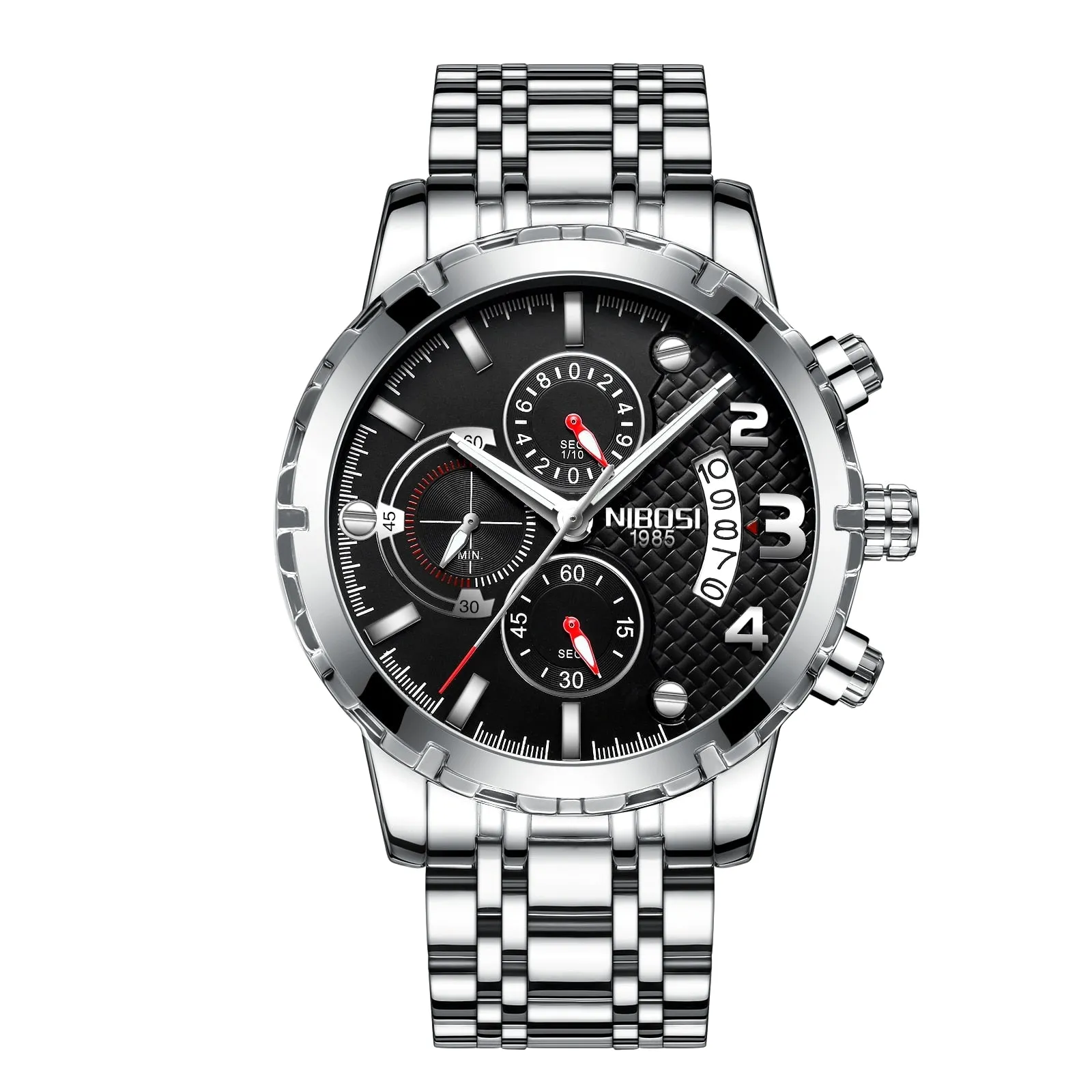 NIBOSI Men&#39;s Black Watches Dial Metal Band Luxury Famous Top Brand Men Fashion Casual Dress Military Quartz Silver Wristwatches