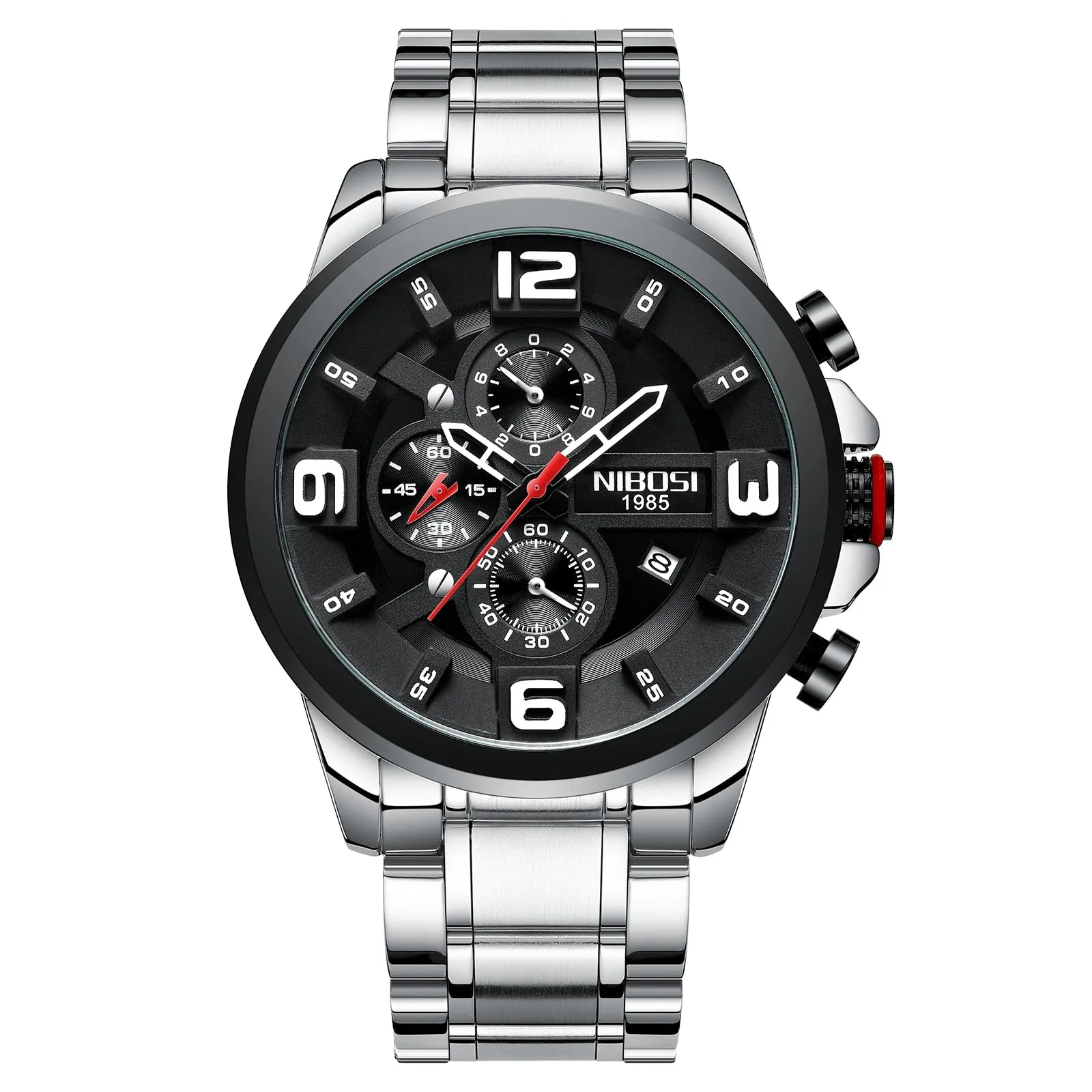 NIBOSI Men&#39;s Black Watches Dial Metal Band Luxury Famous Top Brand Men Fashion Casual Dress Military Quartz Silver Wristwatches