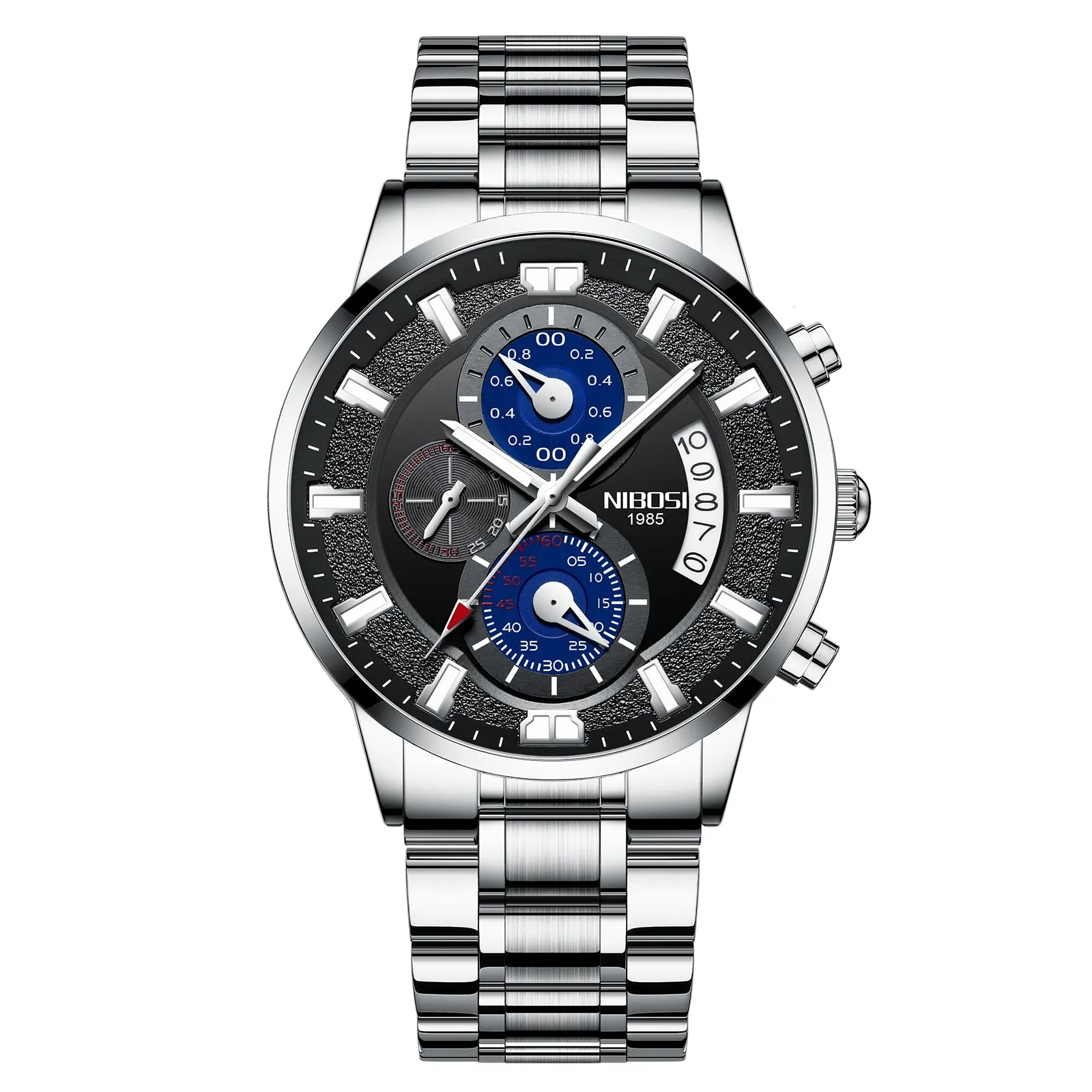 NIBOSI Men&#39;s Black Watches Dial Metal Band Luxury Famous Top Brand Men Fashion Casual Dress Military Quartz Silver Wristwatches