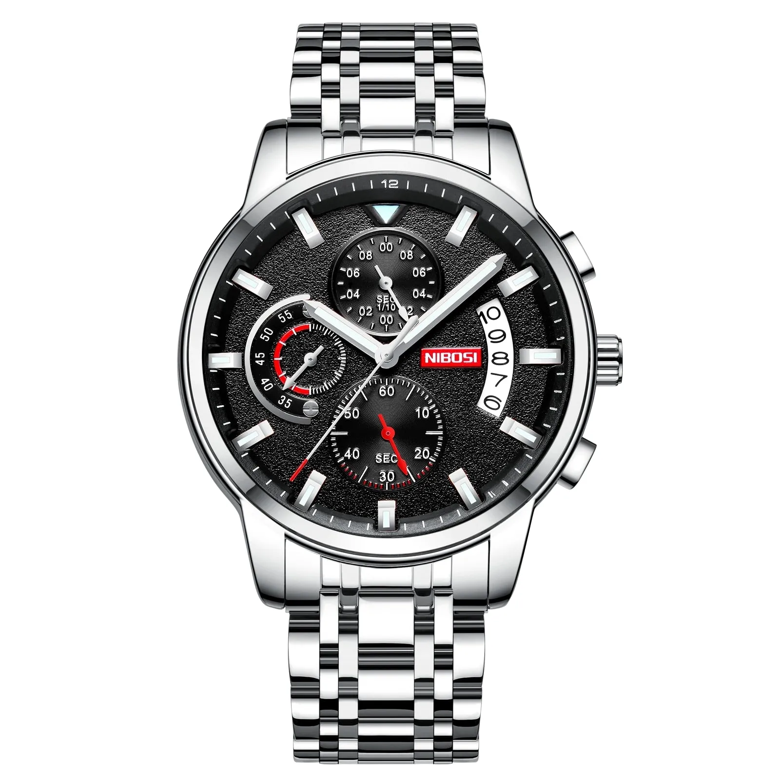 NIBOSI Men&#39;s Black Watches Dial Metal Band Luxury Famous Top Brand Men Fashion Casual Dress Military Quartz Silver Wristwatches