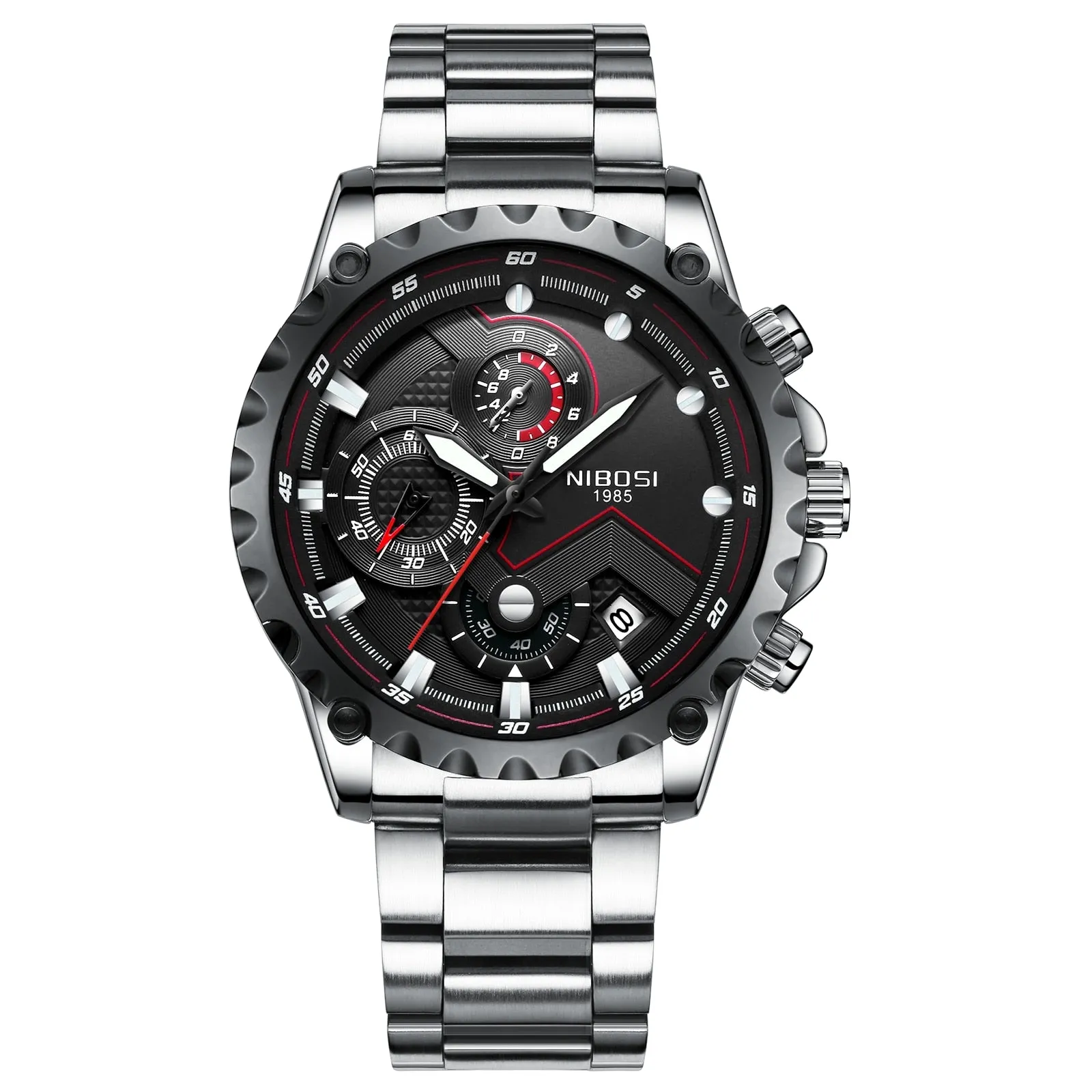 NIBOSI Men&#39;s Black Watches Dial Metal Band Luxury Famous Top Brand Men Fashion Casual Dress Military Quartz Silver Wristwatches