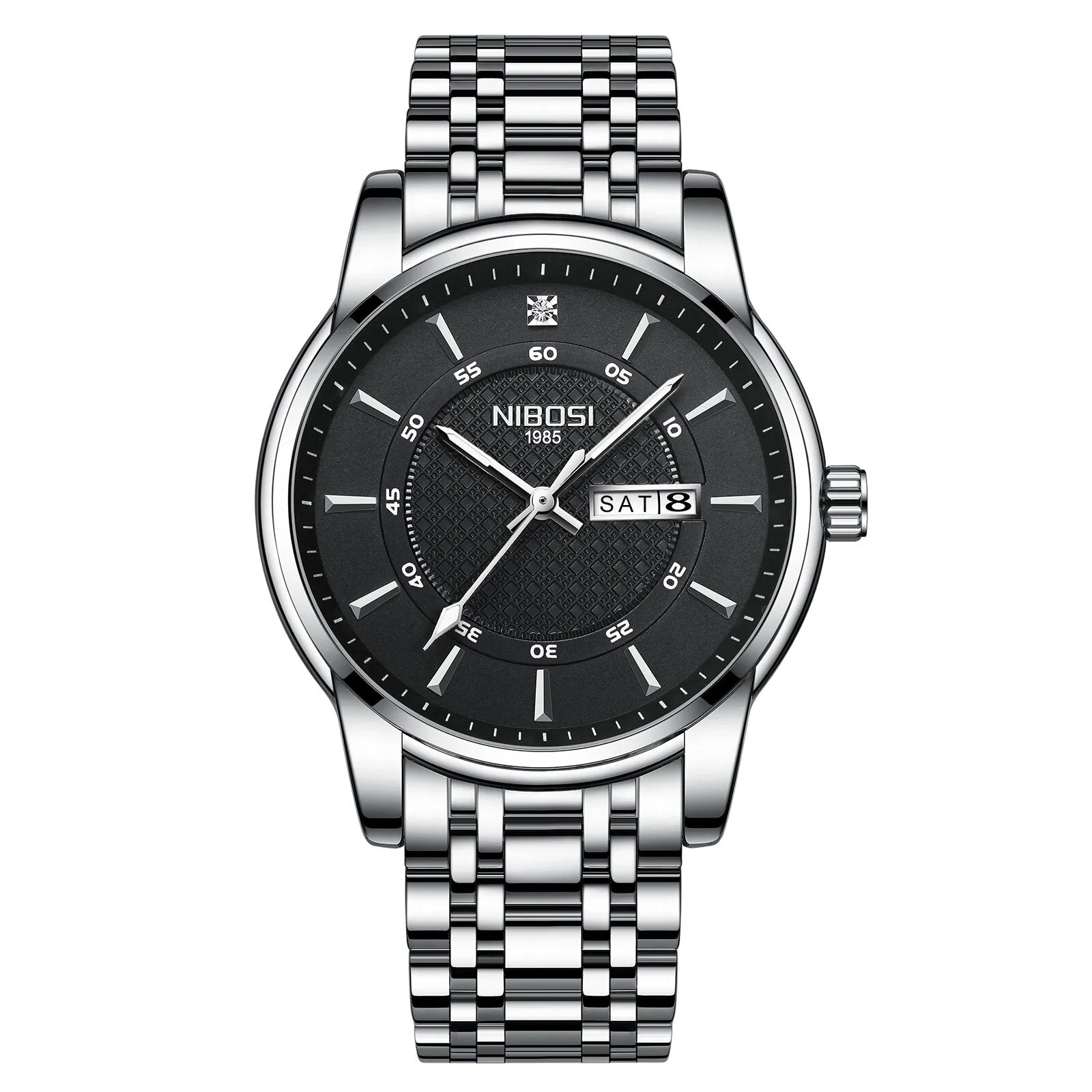 NIBOSI Men&#39;s Black Watches Dial Metal Band Luxury Famous Top Brand Men Fashion Casual Dress Military Quartz Silver Wristwatches