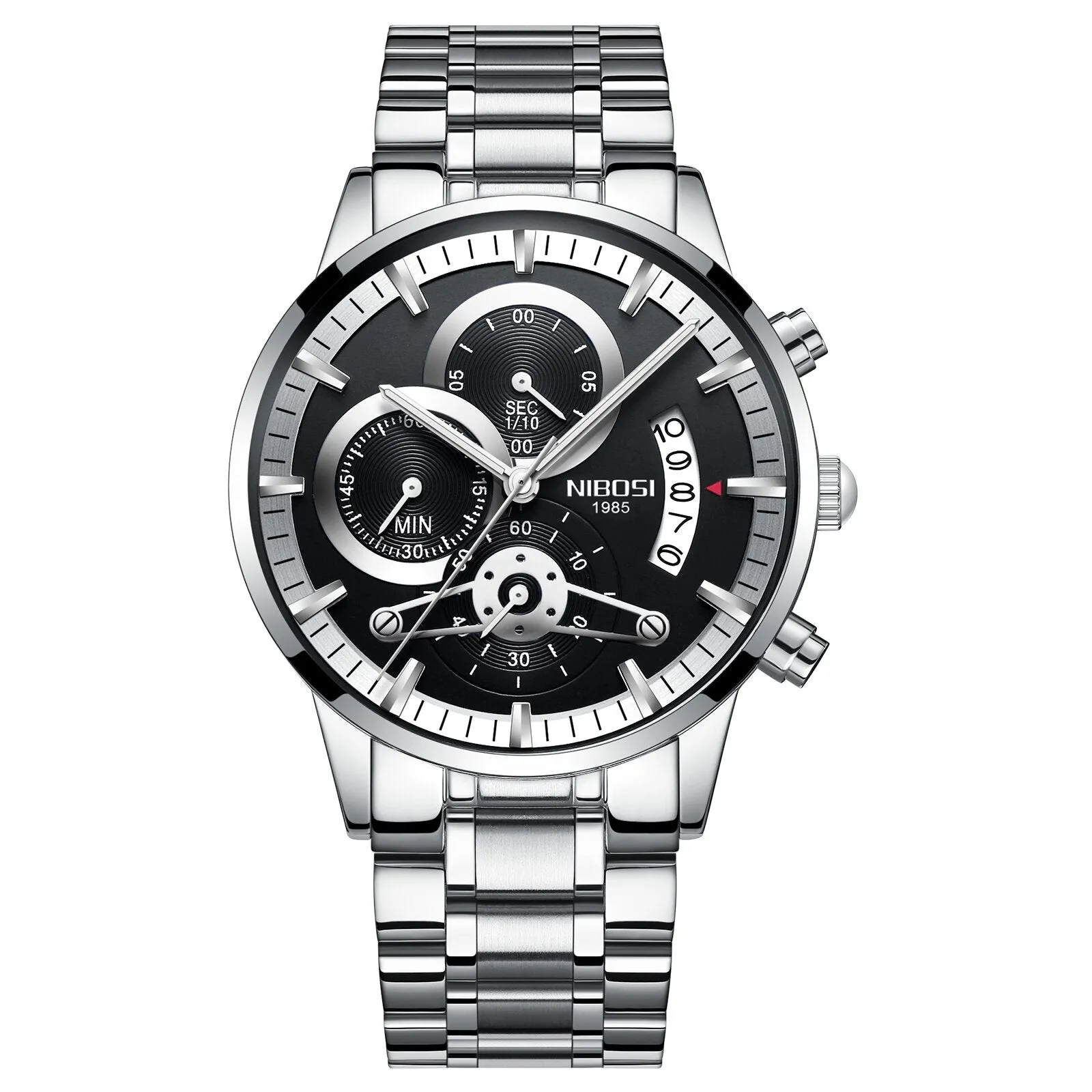 NIBOSI Men&#39;s Black Watches Dial Metal Band Luxury Famous Top Brand Men Fashion Casual Dress Military Quartz Silver Wristwatches