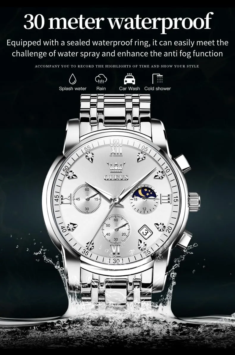 OLEVS Watch for Men Diamond Business Dress Analog Quartz Stainless Steel Waterproof Luminous Date Two Tone Luxury Casual Wrist Watch