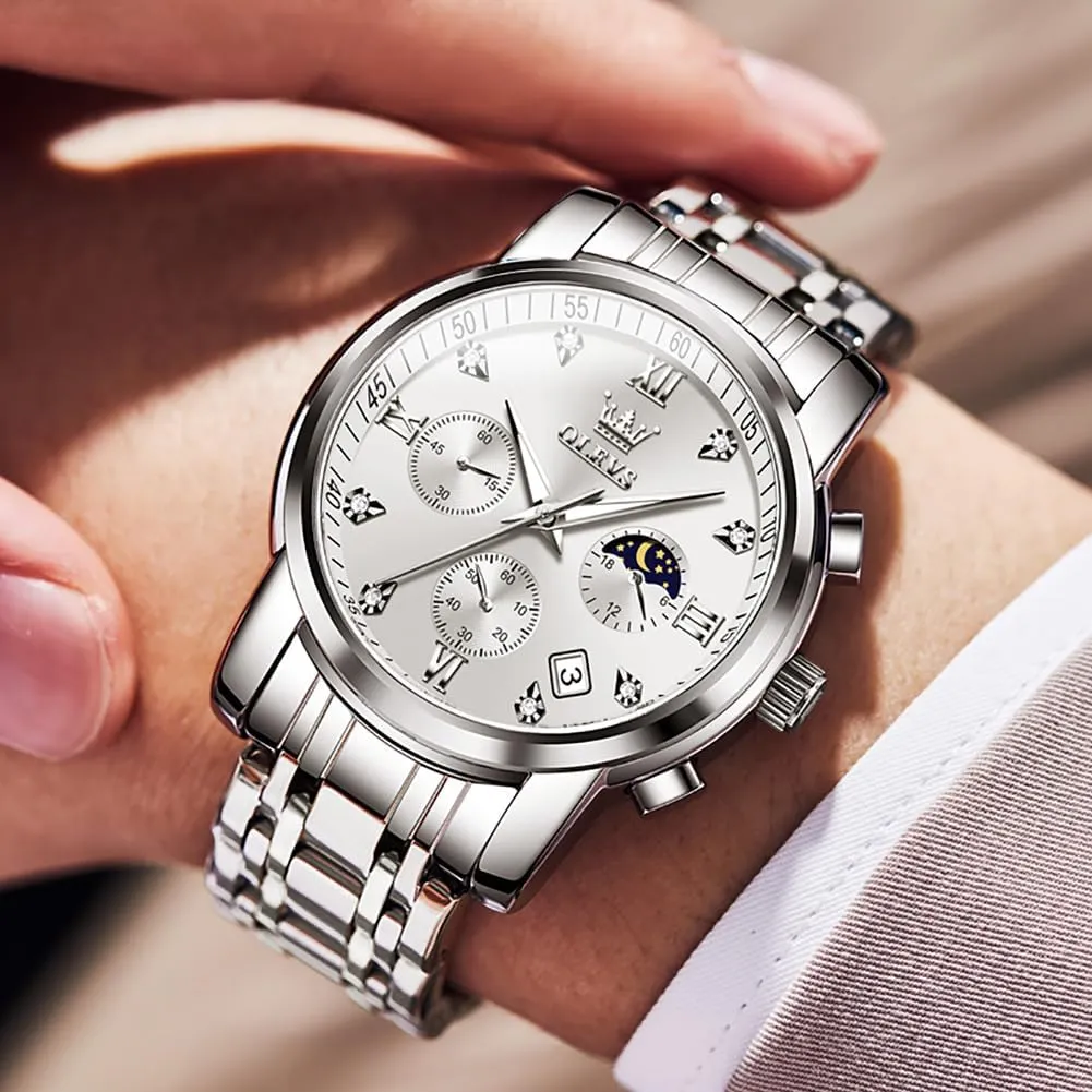 OLEVS Watch for Men Diamond Business Dress Analog Quartz Stainless Steel Waterproof Luminous Date Two Tone Luxury Casual Wrist Watch