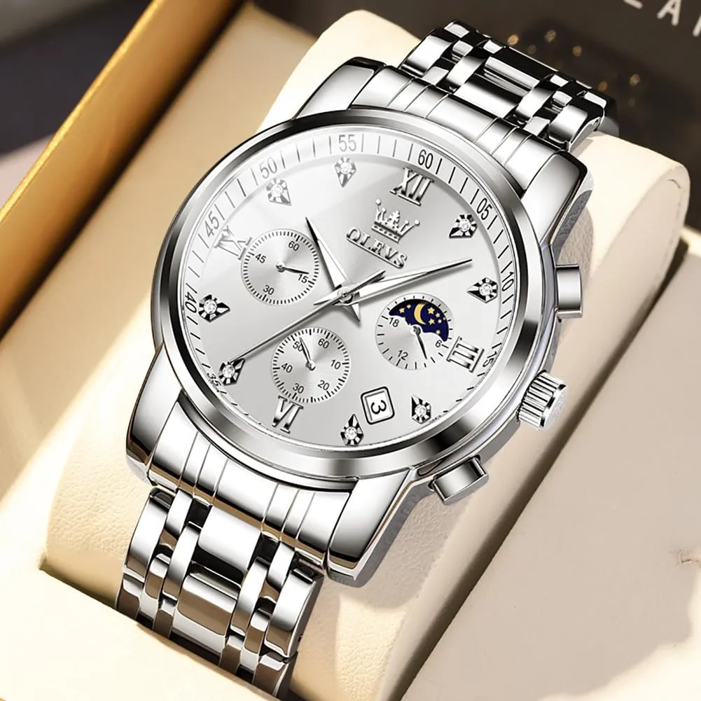 OLEVS Watch for Men Diamond Business Dress Analog Quartz Stainless Steel Waterproof Luminous Date Two Tone Luxury Casual Wrist Watch
