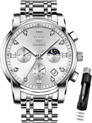 OLEVS Watch for Men Diamond Business Dress Analog Quartz Stainless Steel Waterproof Luminous Date Two Tone Luxury Casual Wrist Watch