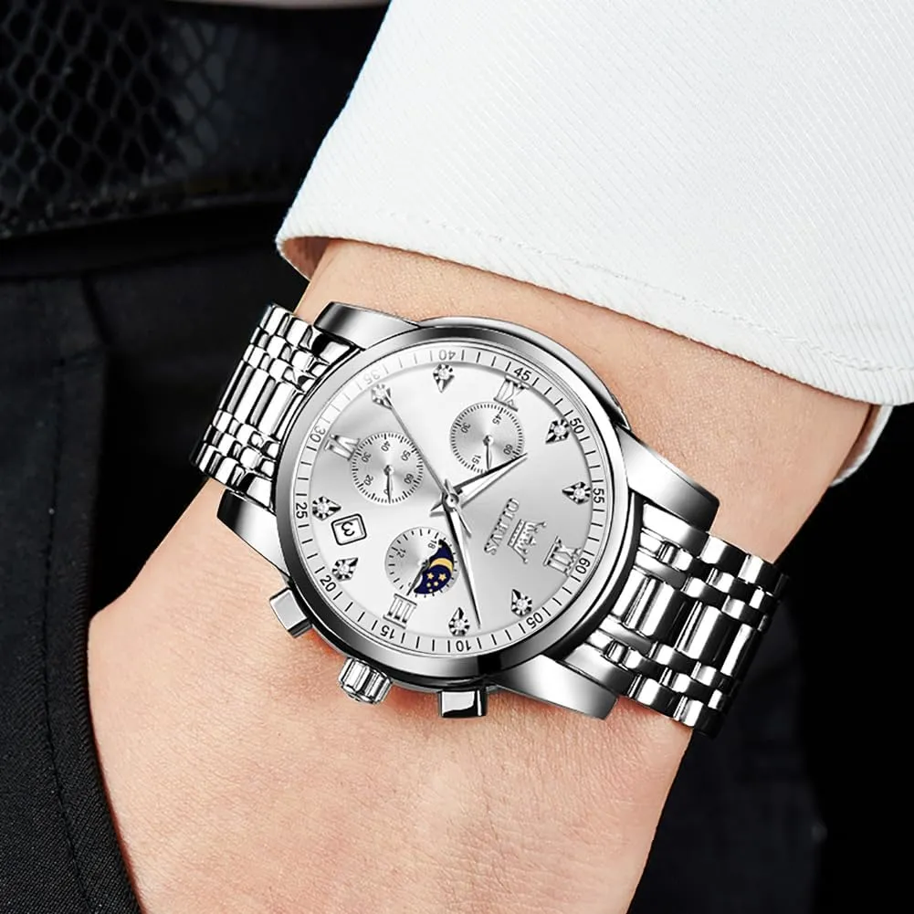 OLEVS Watch for Men Diamond Business Dress Analog Quartz Stainless Steel Waterproof Luminous Date Two Tone Luxury Casual Wrist Watch
