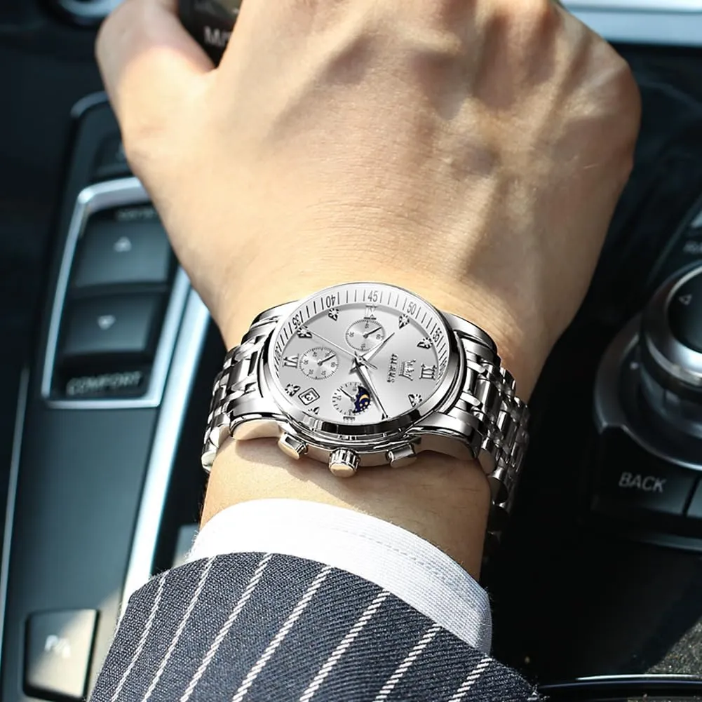 OLEVS Watch for Men Diamond Business Dress Analog Quartz Stainless Steel Waterproof Luminous Date Two Tone Luxury Casual Wrist Watch