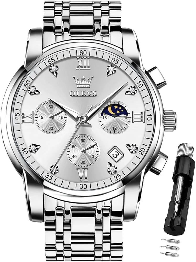 OLEVS Watch for Men Diamond Business Dress Analog Quartz Stainless Steel Waterproof Luminous Date Two Tone Luxury Casual Wrist Watch