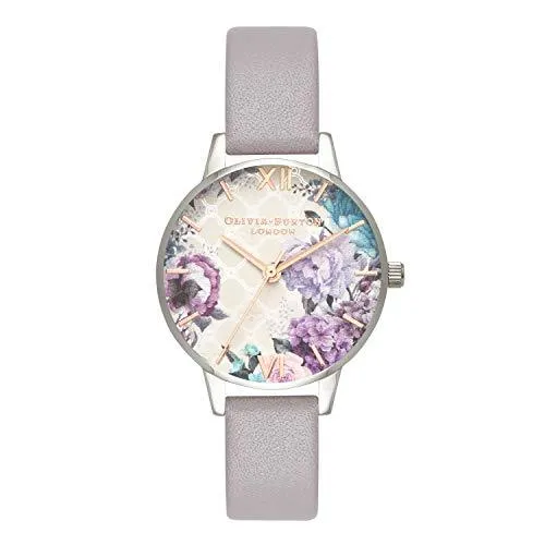 Olivia Burton Women's Watch Glasshouse Collection - Silver Case - Grey Lilac Strap - Grey