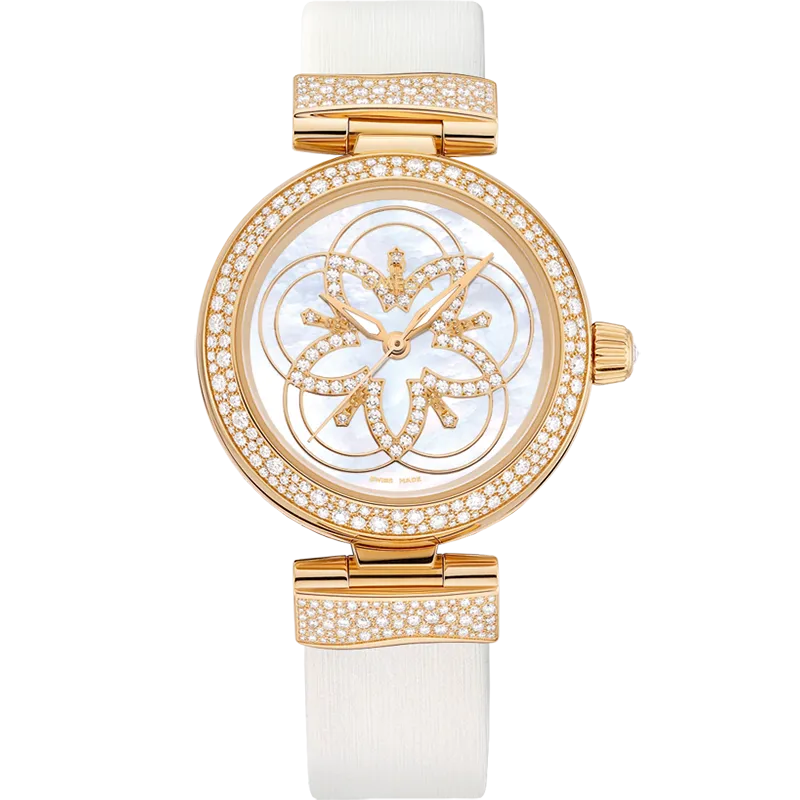 Omega De Ville Ladymatic 34 mm, yellow gold on leather strap