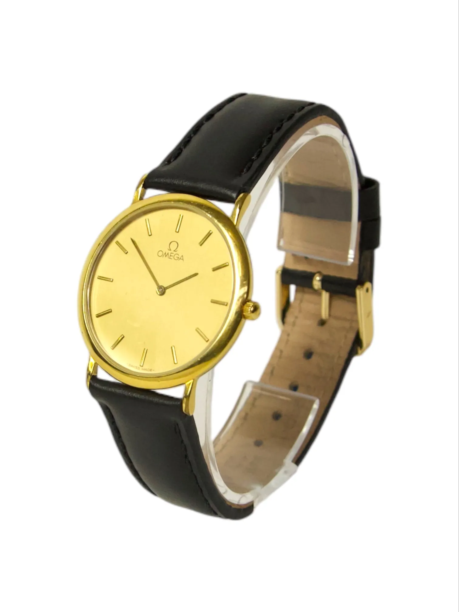 Omega Deville Model 591.0018 Black Strap Gold Watch
