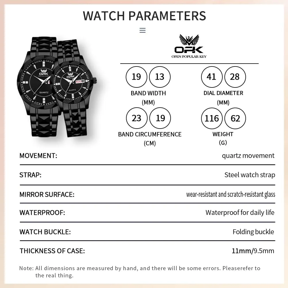 OUPINKE His and Her Couple Watches Fashion Dresse Diamond Romantic Set Pair Matching Gold Face Gold Stainless Steel Strap Luminous Waterproof Couple Wrist Watch