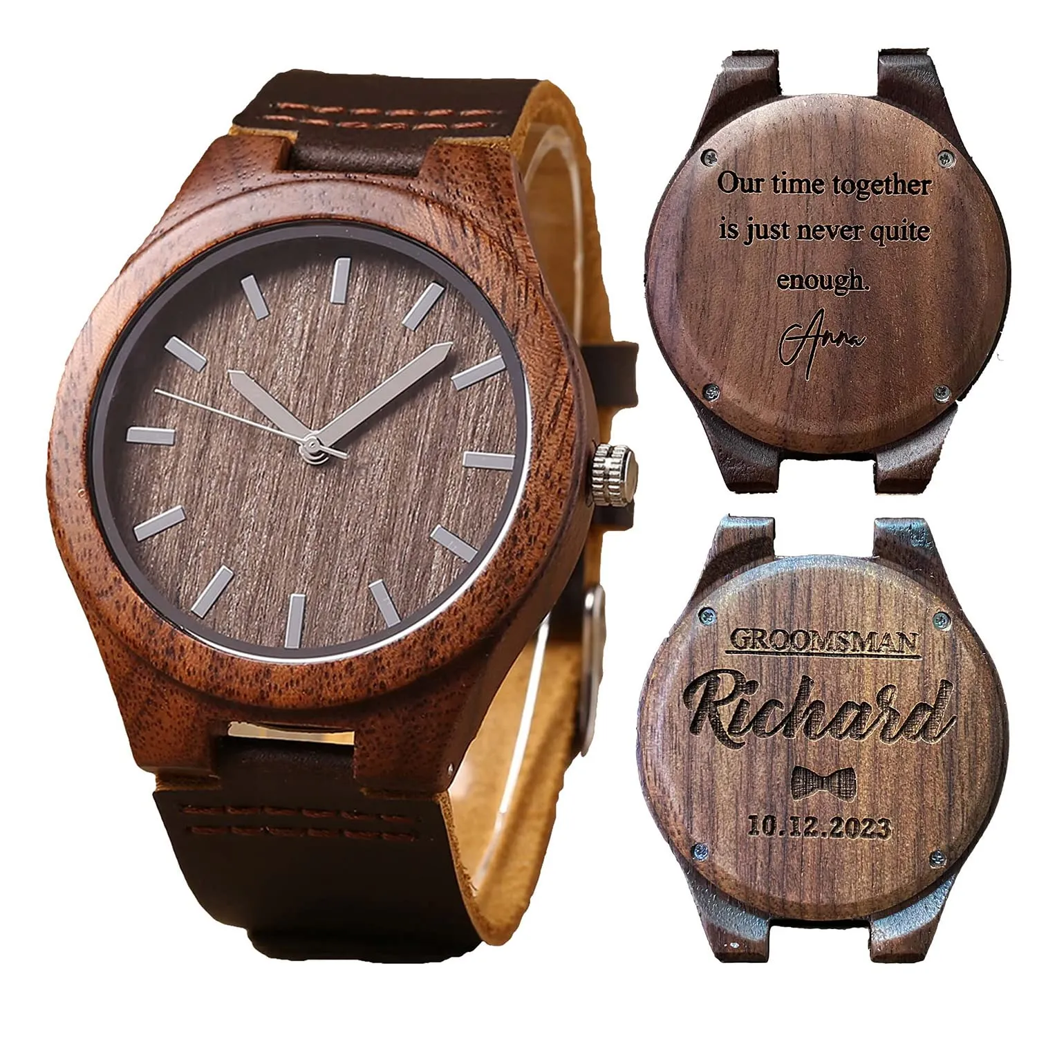Personalized Walnut Wood Wooden Watch, Groomsmen Gift, Watches for Men, Mens Watch, Watch for Hushand