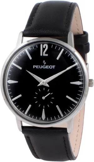 Peugeot Men's Vintage Business Watch - Retro Style, Analog Movement with Remote Sweep Second Hand and Black Leather Strap