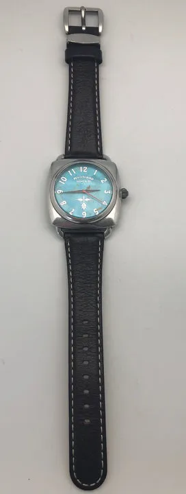Peyote Bird Large Turquoise Face Watch with Dark Brown Leather Overstitched Band