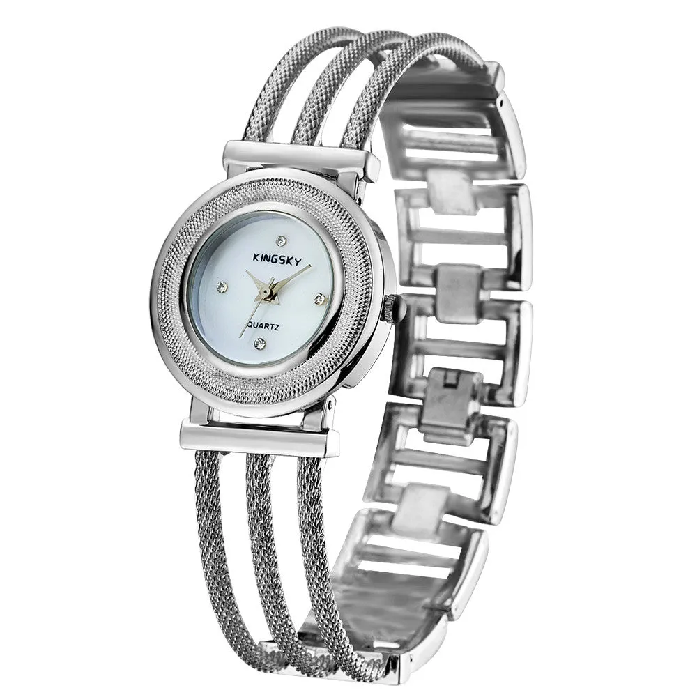 Popular Brand Female Clock Ladies Fashion Casual Quartz Watch Silver Stainless Steel Rhinestone Women Dress Watches Relogio