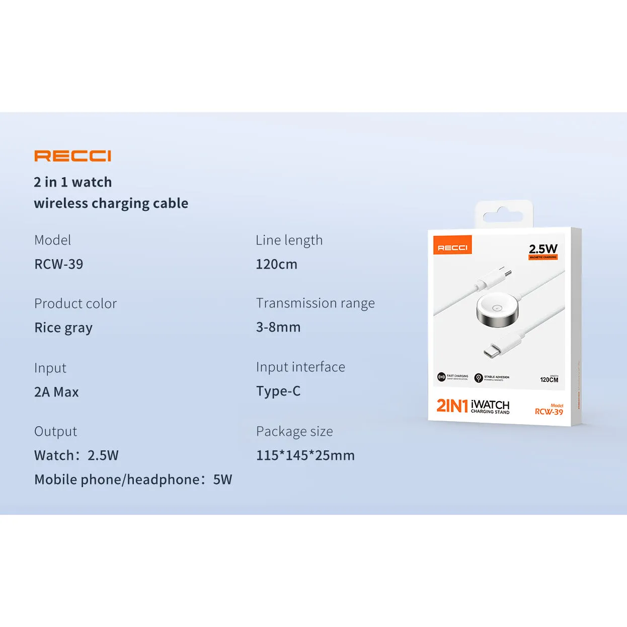 Recci 2 in 1 Watch Wireless Charging Cable