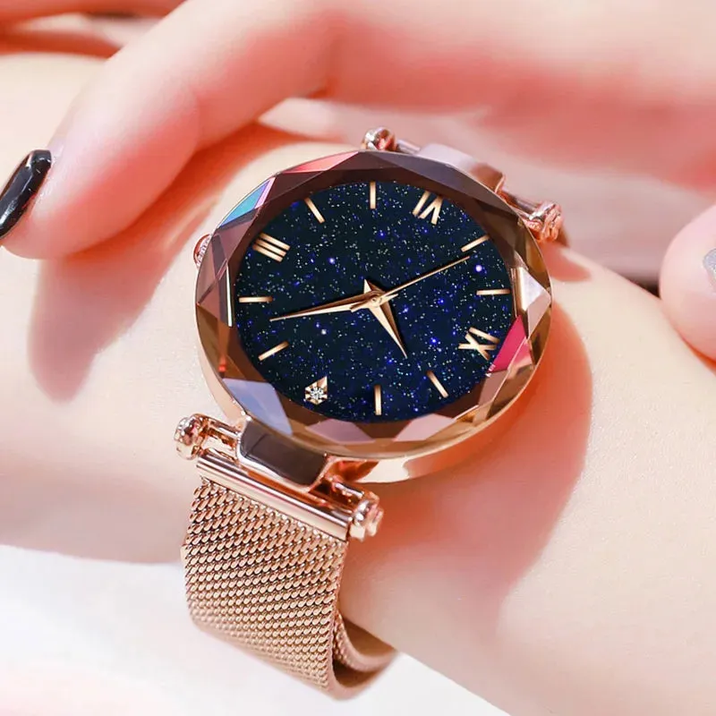 Reloj Mujer Luxury Starry Sky Women Watches Magnetic Mesh Belt Band Watch Fashionable Dress Wristwatch for Elegant Style