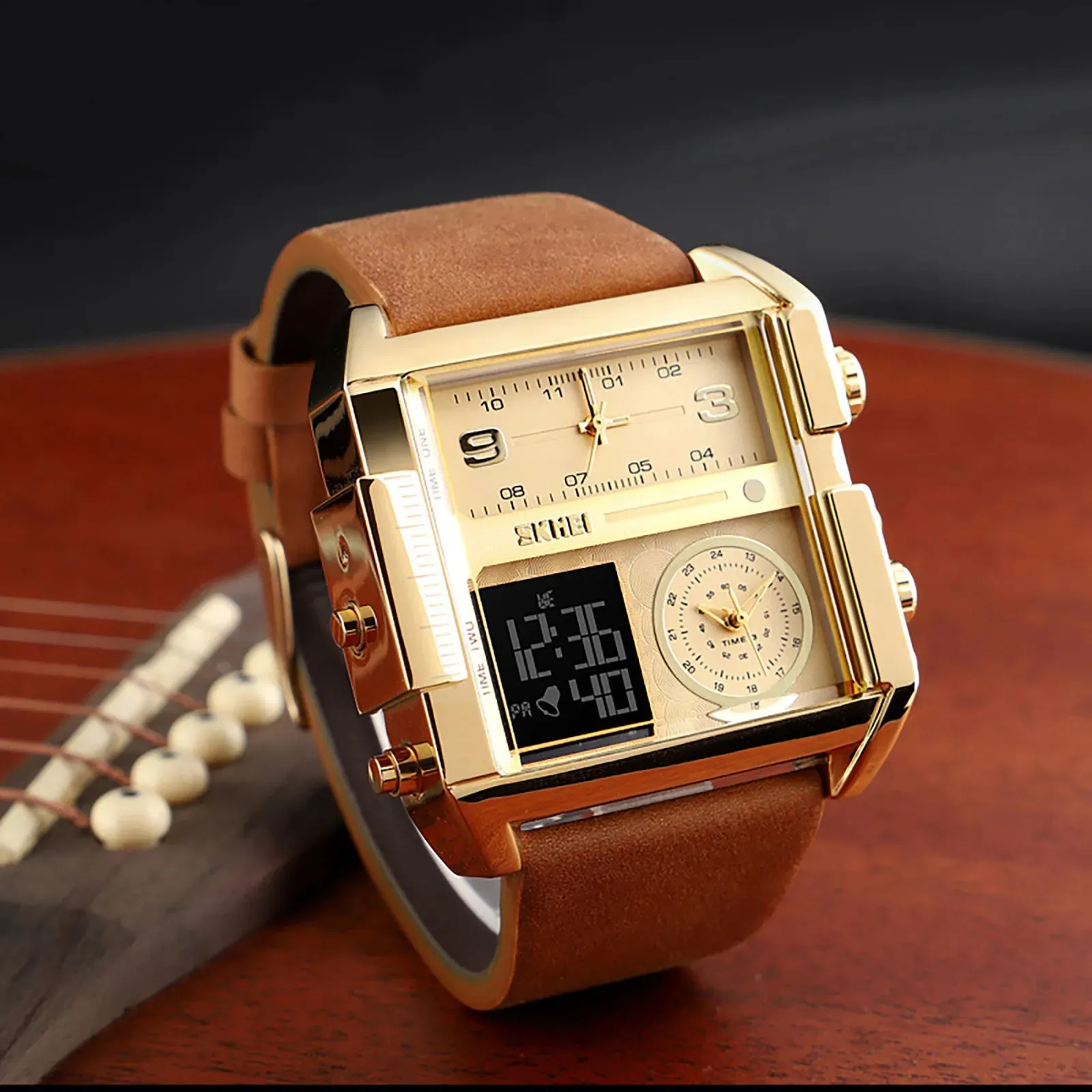 Retro Rectangle Waterproof Digital Men's Quartz Watches