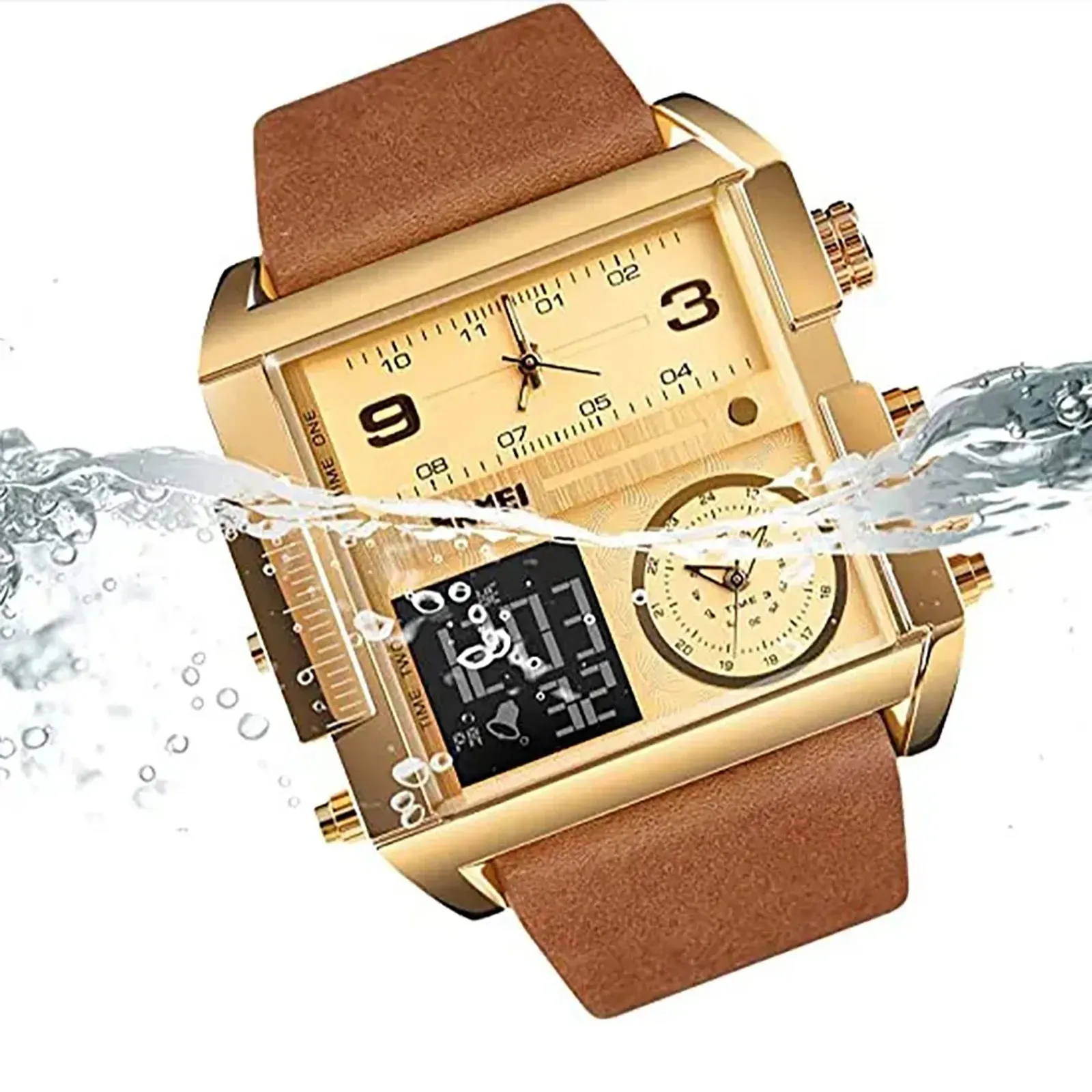 Retro Rectangle Waterproof Digital Men's Quartz Watches