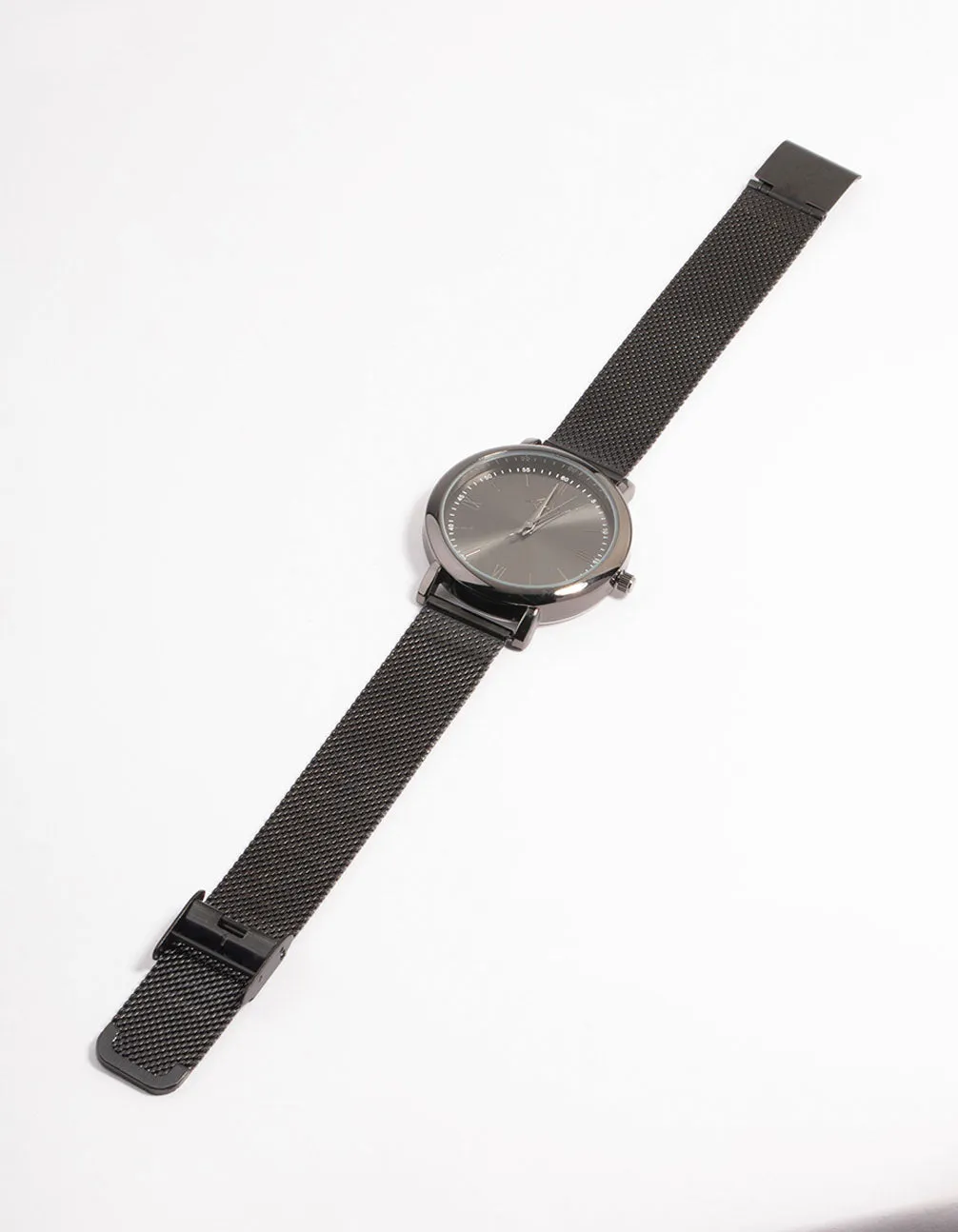 Rhodium Simple Medium Mesh Black Watch