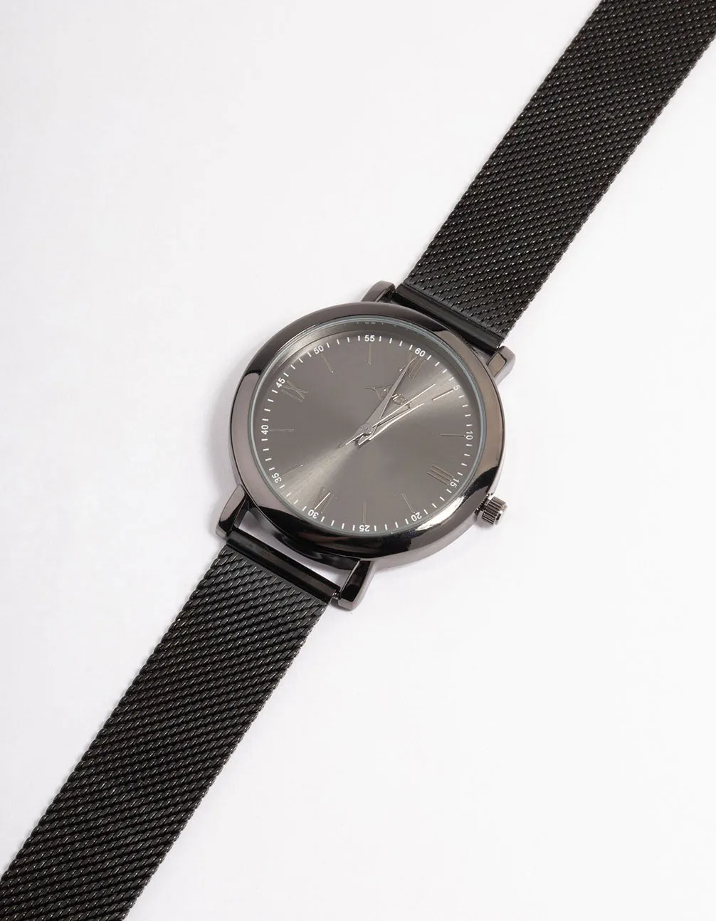 Rhodium Simple Medium Mesh Black Watch