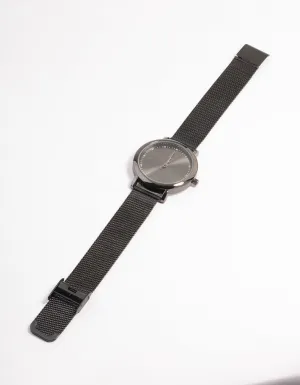 Rhodium Simple Medium Mesh Black Watch