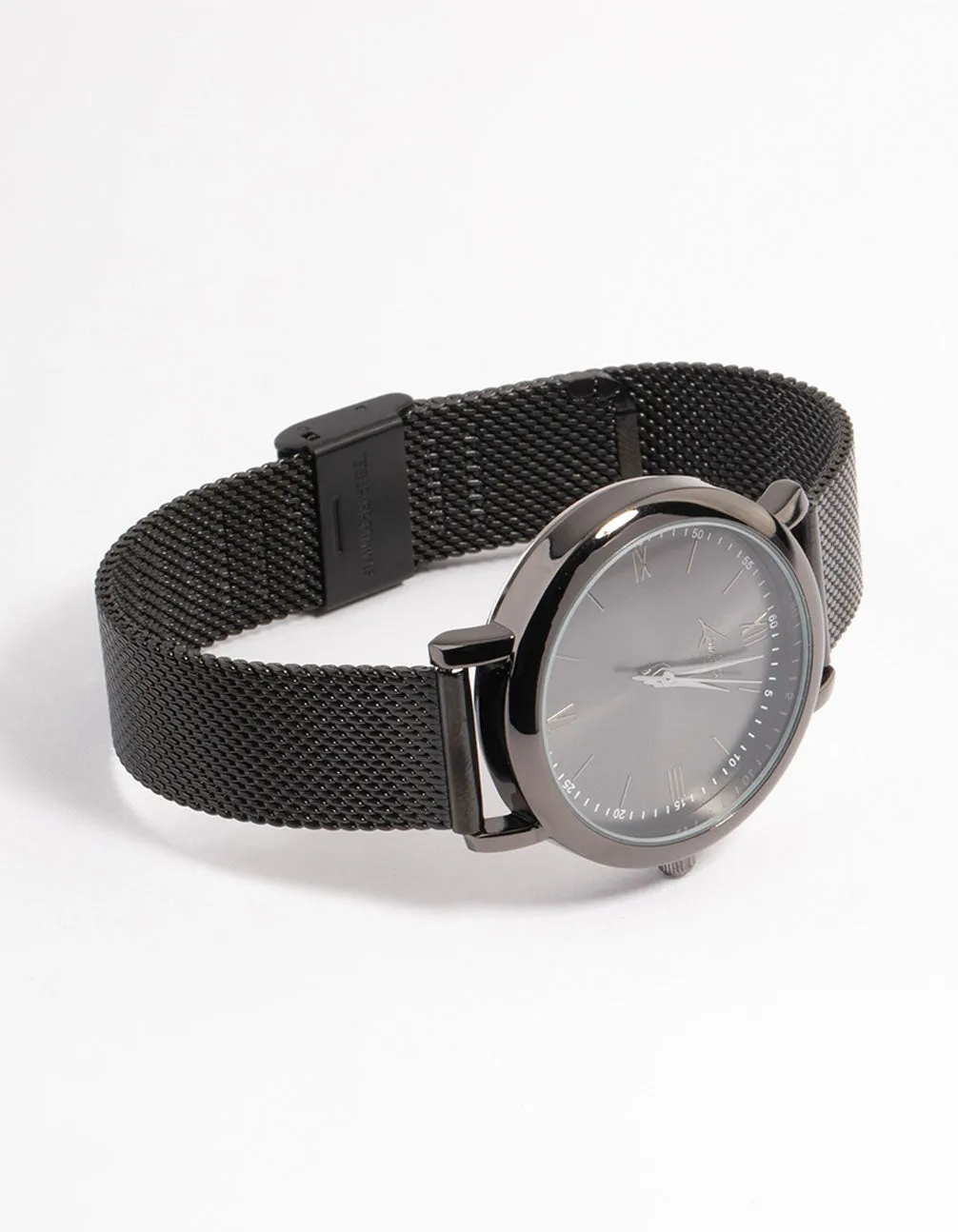 Rhodium Simple Medium Mesh Black Watch