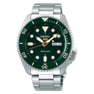 Seiko Mens Automatic 5 Sports Silver Stainless Steel Bracelet Green Dial Analog Watch - SRPD63