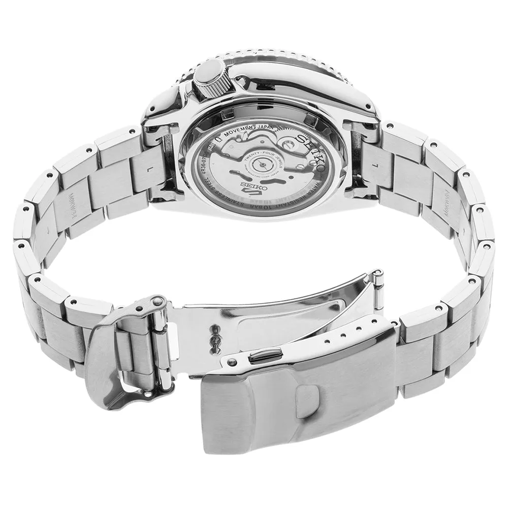 Seiko Mens Automatic 5 Sports Silver Stainless Steel Bracelet Green Dial Analog Watch - SRPD63