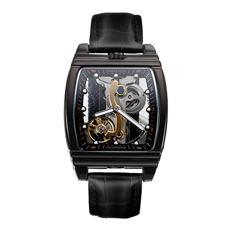 SHENHUA Transparent Automatic Mechanical Watches Fashion Male Steampunk Skeleton Luxury Dial Turbillon Self-Wind Mens Watches